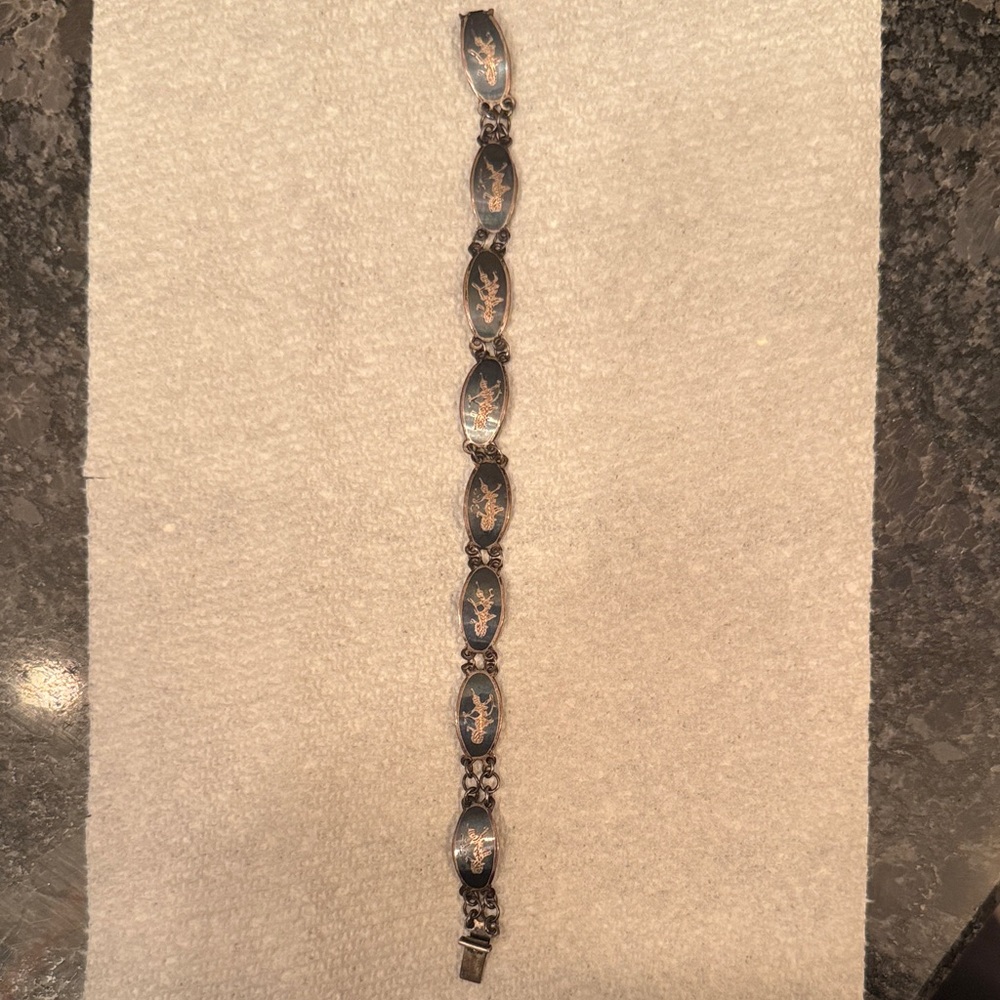 vintage Siam sterling silver niello panel link bracelet